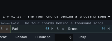 The chord progression picker, showing the numeral name and a plain-language description of the chosen progression