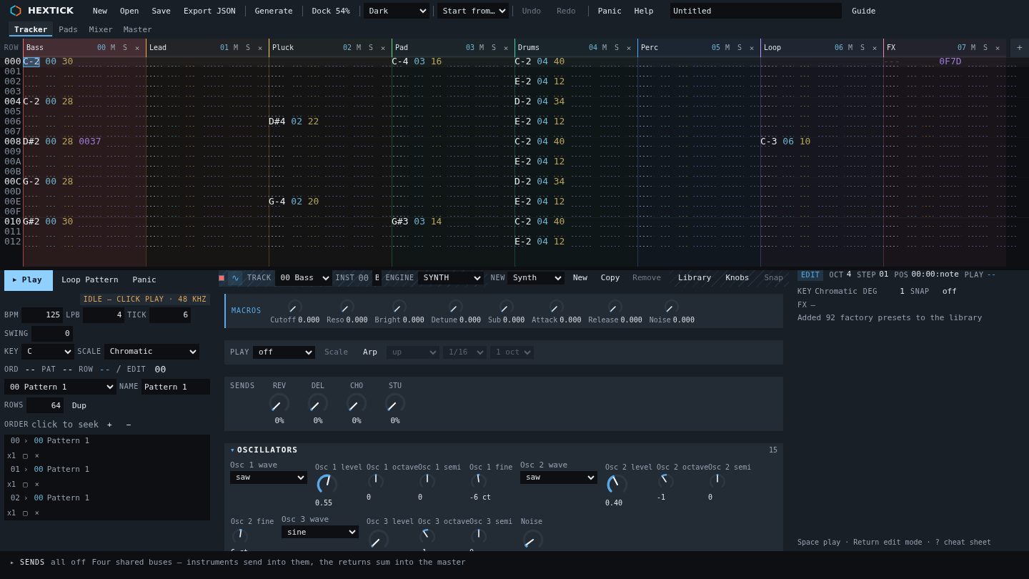 The tracker in the Dark theme: deep blue-grey surfaces, coloured tracks.